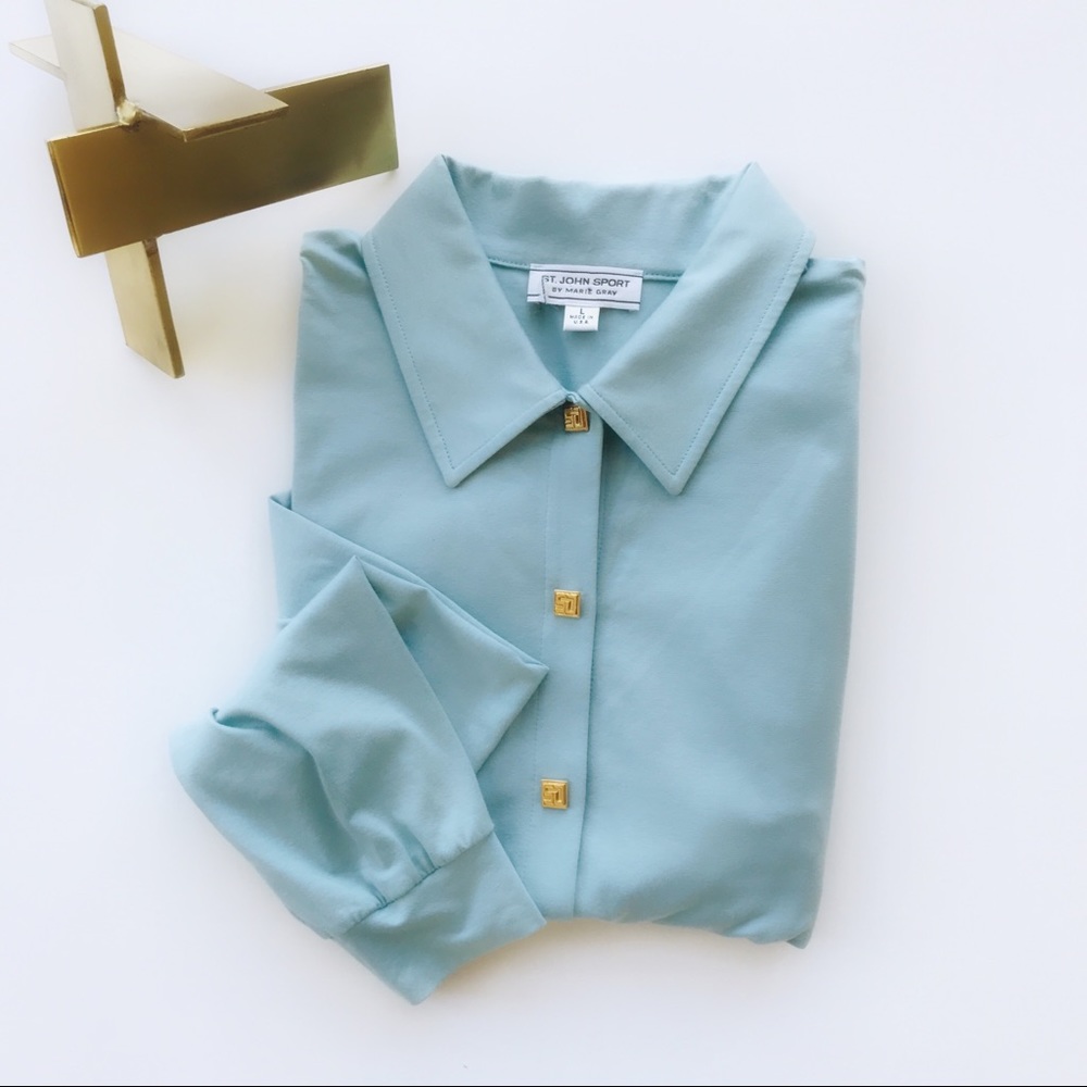 St. John Sport Aqua w/ Gold Snap Button Top sz L